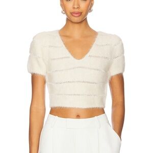 Frame White Fuzzy Knit Crop Top